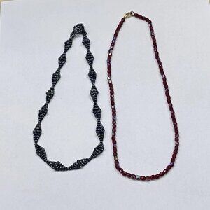 Set Of 2 Beaded Necklaces - blue (14.5 in.) & berry/maroon (16.5 in.)